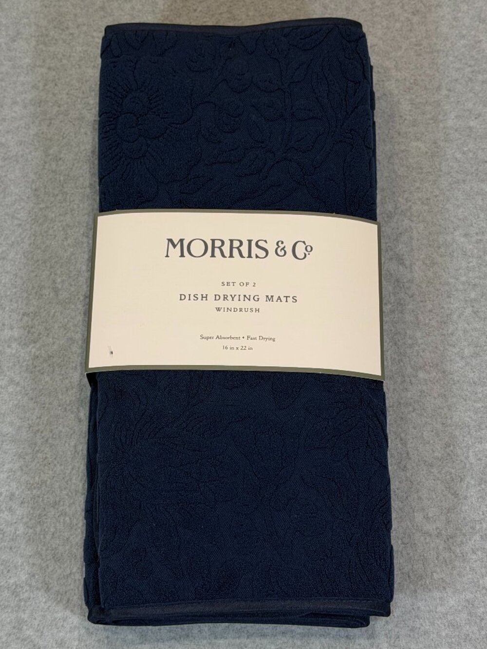 William Morris & Co. Windrush Navy Blue Dish Drying Mats - Set of 2 - 16x22 NWT